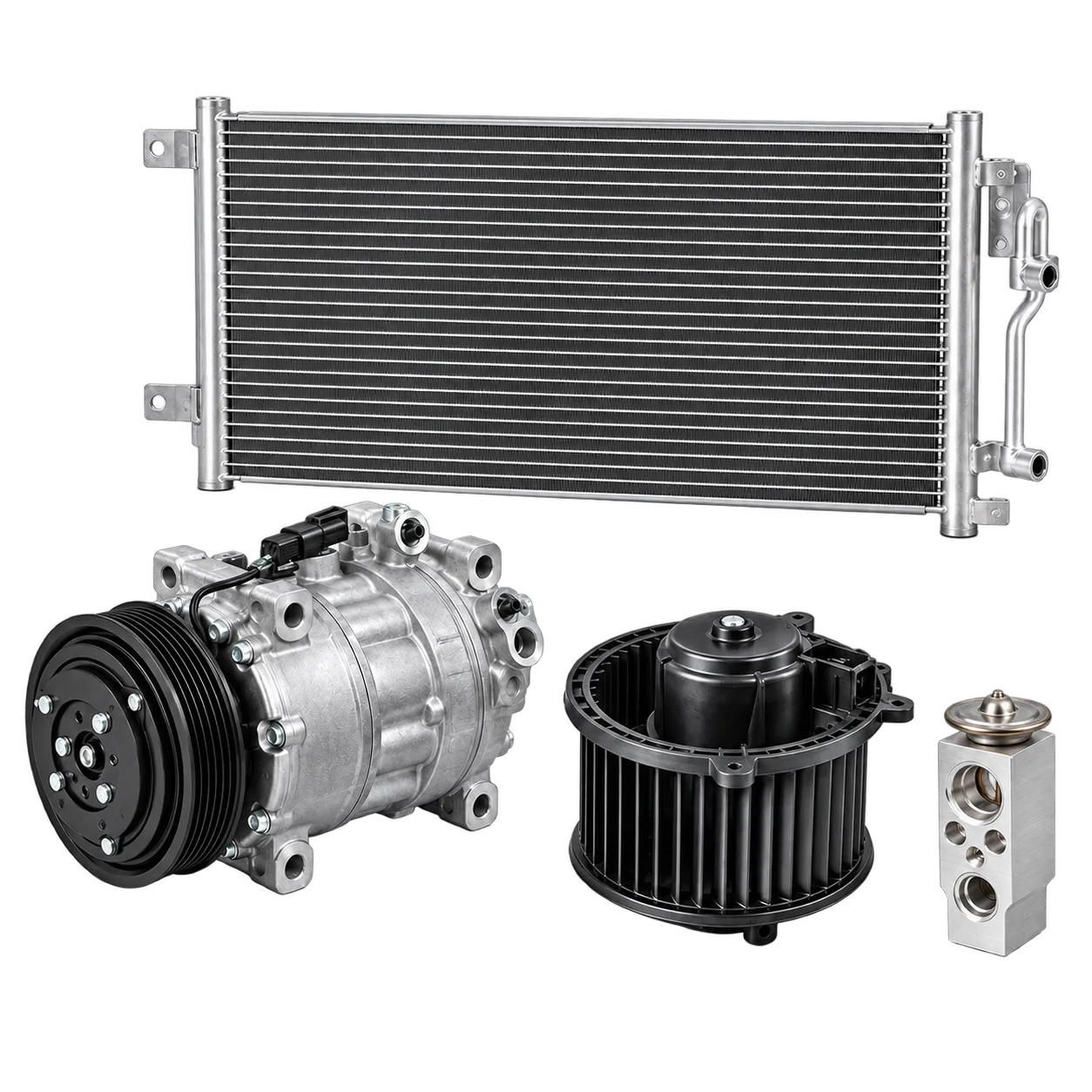 Air-conditioning compressor, condenser and blower motor