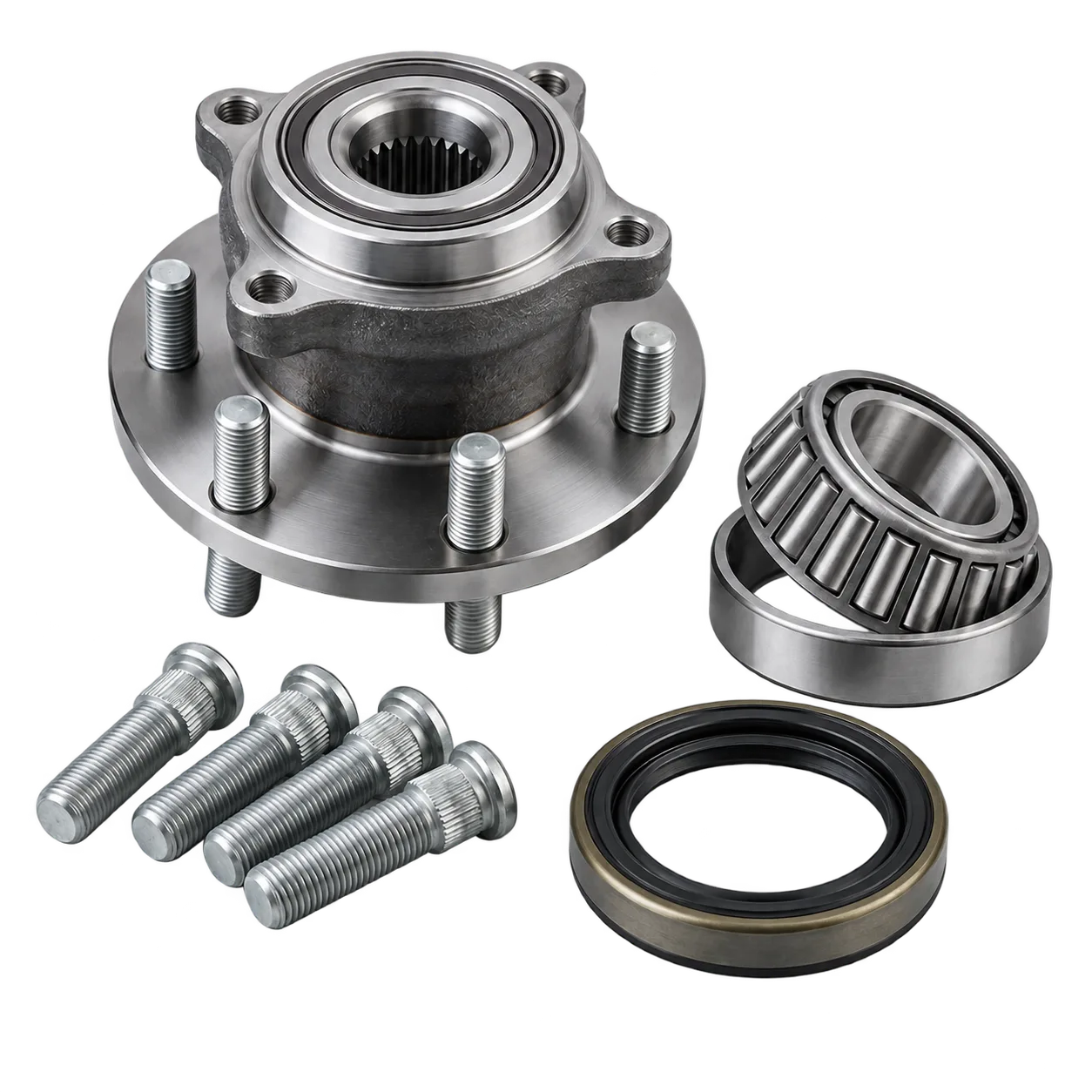 Wheel hub, bearings, studs and oil seal