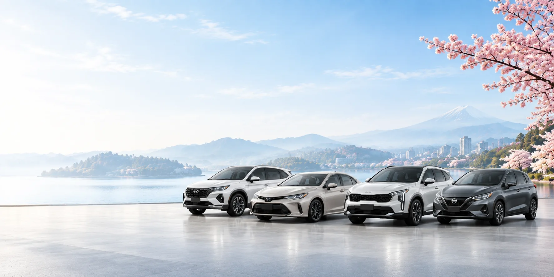 Japanese and Korean vehicles in a bright sourcing scene